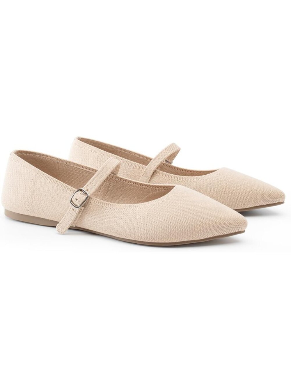 Women's Almond Knit Pointed Toe Ballet Flat Adjustable Strap Buckle Casual Shoes - Picture 3 of 6